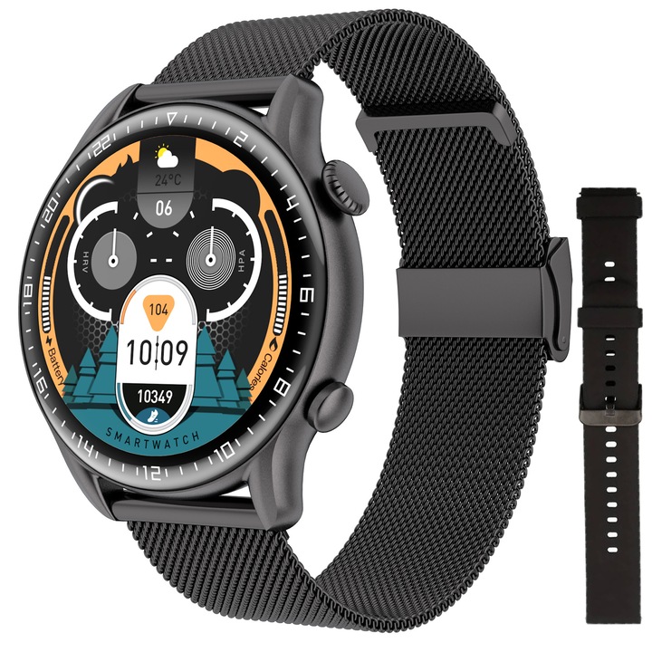 Мъжки смарт часовник Wonlex® DW13 Starlight, AMOLED 1,43-инчов кръгъл без граници, Bluetooth 5.2 разговор, гласов асистент, сърдечен ритъм, кислород, Bluetooth разговор, множество спортове, BT5.3, устойчив, метален, IP68, черен