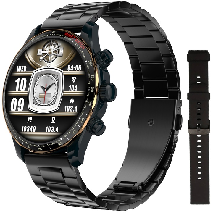 Мъжки смарт часовник Wonlex® DW14 Royal Oak, AMOLED 1,43-инчов кръгъл, Гласов асистент, Сърдечен ритъм, Кислород, Bluetooth повикване, Множество спортове, BT 5.2, Устойчив, Метален, IP68, Черен