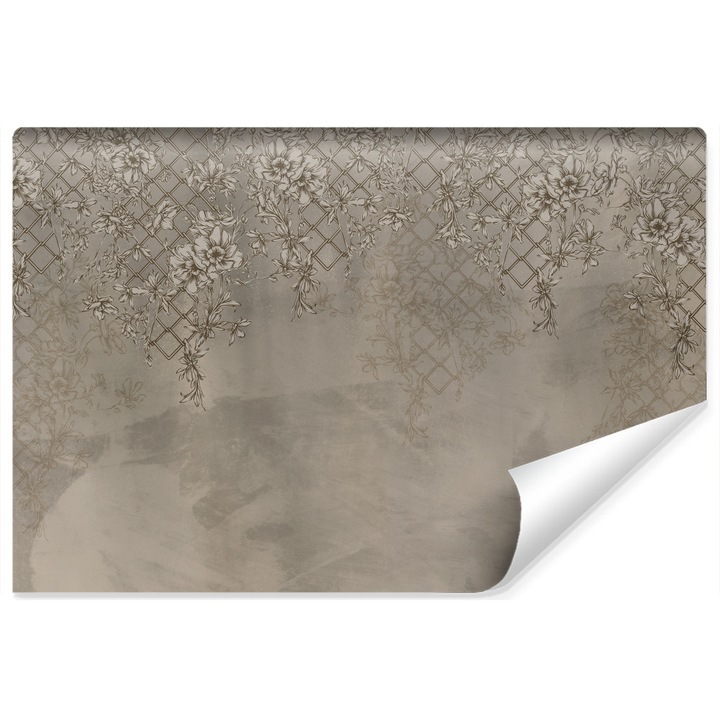Tapéta virágok, geometria, jelek betonon, bézs fal, dekoráció, nappaliba, konyhába 180 cm x 120 cm hálószoba, modern stílus