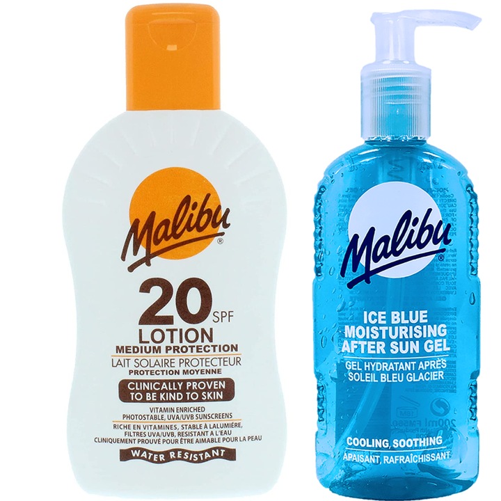 Balsam rezistent la apa Malibu SPF20 200ml + Gel dupa soare 200ml