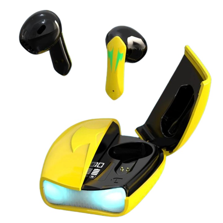 TU&YA® Sound Pro vezeték nélküli fülhallgató, Bluetooth 5.2, mikrofonnal, érintésvezérlés, zajszűrő, TWS, mágneses tok, vízálló, univerzális, sárga