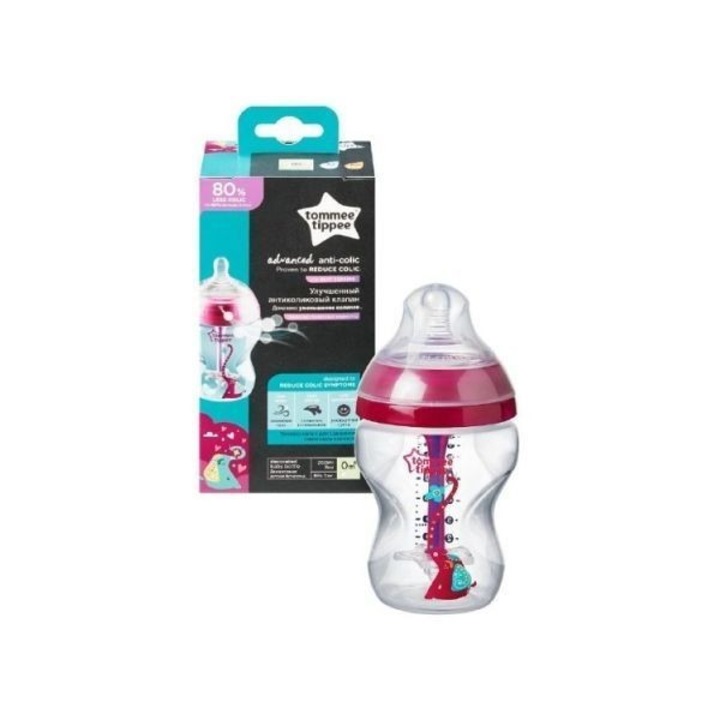 Бебешко шише с биберон против колики, Tommee Tippee, Пластмаса, 260 мл, 0 месеца+, Розово