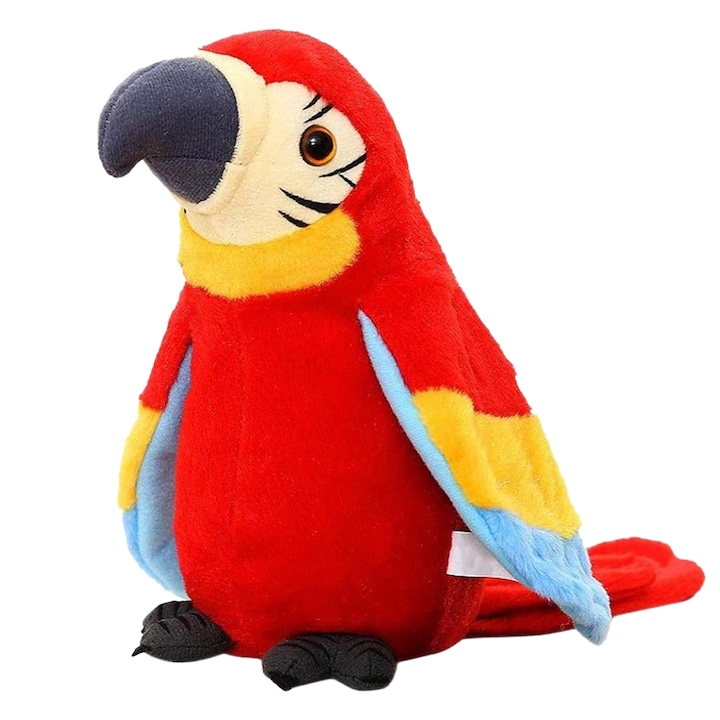 Интерактивна играчка Teno® Говорещ папагал, който повтаря всичко, което чуе, движи крила и тяло, пухкав, забавен, червен