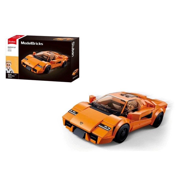 Sluban építőkészlet, Autó, Narancs/Fekete, 264 darabos