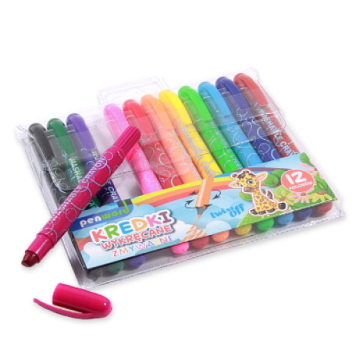 Комплект от 12 цветни восъчни молива, Penword, Multicolor