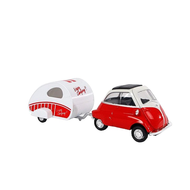 Masinuta cu remorca, Metal, 18.5cm, Rosu/Alb