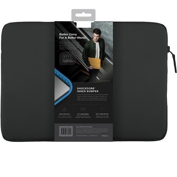 Husa pentru laptop, Uniq, Materiale reciclate, 14 inch, Negru
