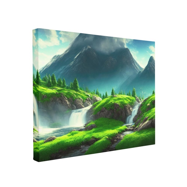 Tablou canvas Intelli®, Decoratiuni moderne pentru Living, Dormitor, Cascada Intre Munti, F1362, 30x40 cm