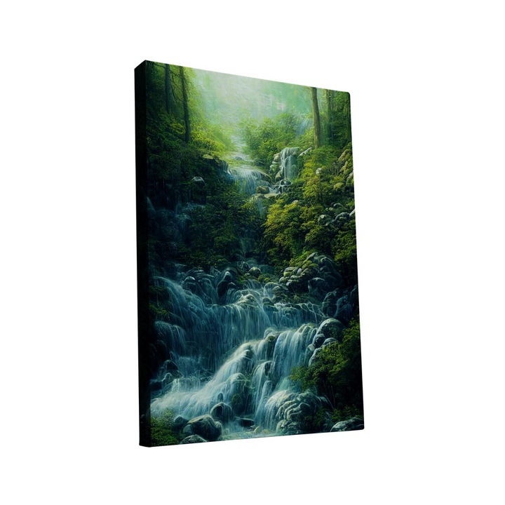 Tablou canvas Intelli®, Decoratiuni moderne pentru Living, Dormitor, Cascada in padure, AH1238, 70x40 cm