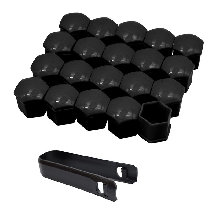 20 db csavarsapka készlet, 17 mm, Yefound®, kulcs a kupak eltávolításához, fekete
