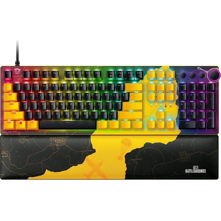Геймърска клавиатура Razer Huntsman V2 - PUBG: BATTLEGROUNDS Edition, Черен/жълт, USB