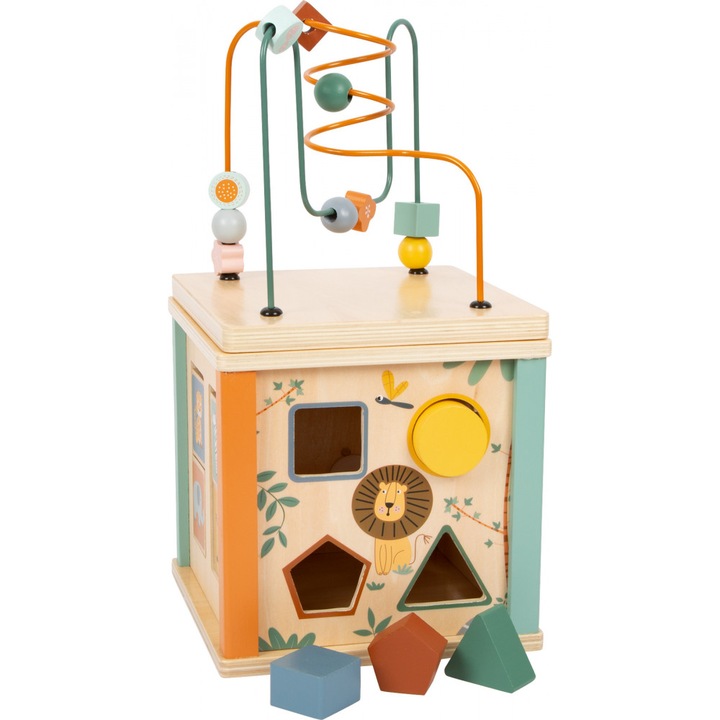 Интерактивна играчка, Малък крак, Куб за активност, Дърво, Многоцветно, + 1 година