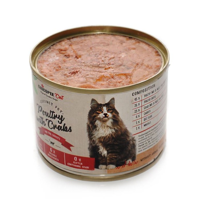 Hrana umeda pentru pisici, Super Premium CHICOPEE, aroma de pui si crabi, 100% natural, 94% carne, fara conservanti, coloranti si aromatizanti pate 195 g