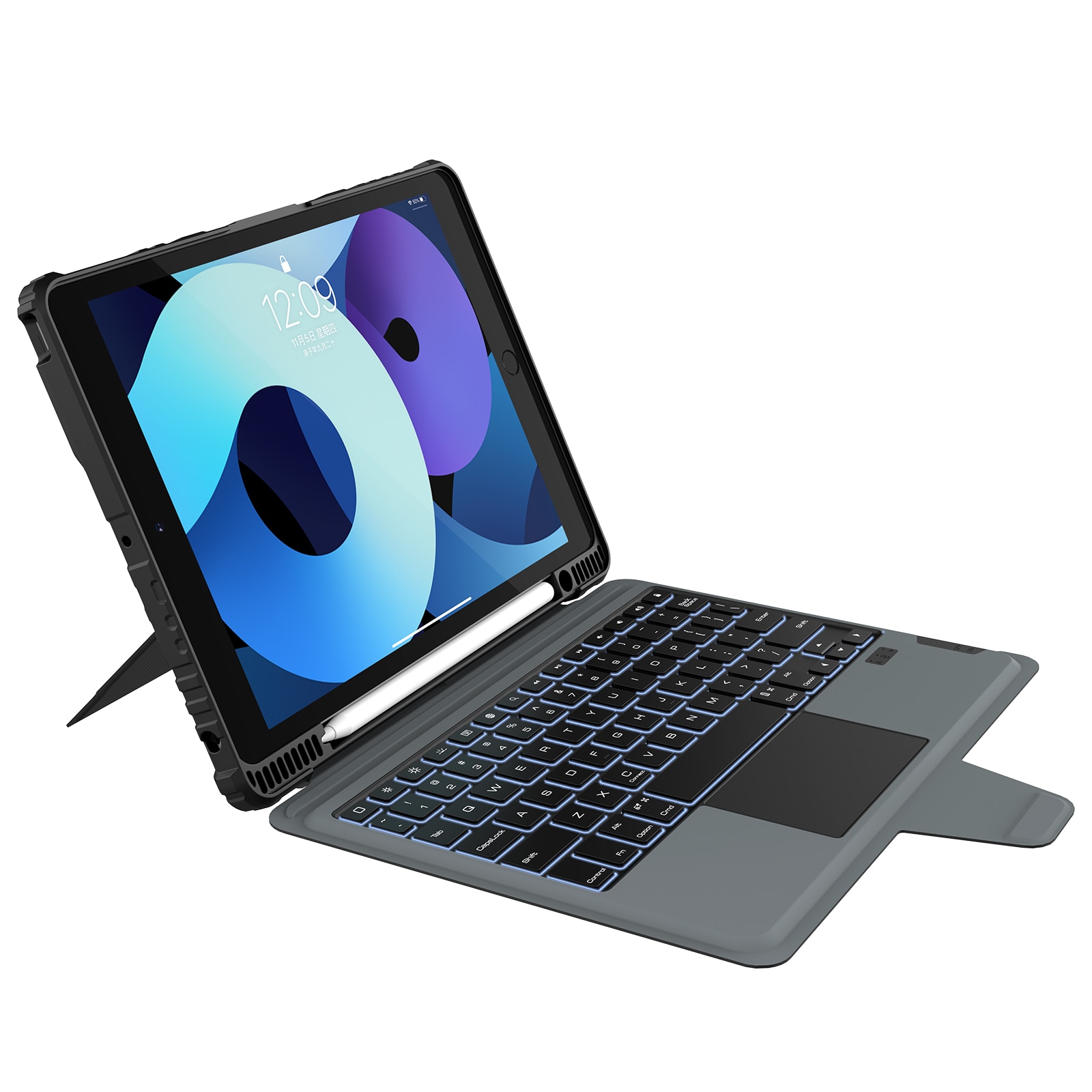 Husa pentru iPad Air 10.9" 2020 / iPad Air 4 / iPad Air 5 / iPad Pro 11 (2020/2021/2022), Bumper Combo, cu tastatura Bluetooth, detasabila si iluminata, Neagra
