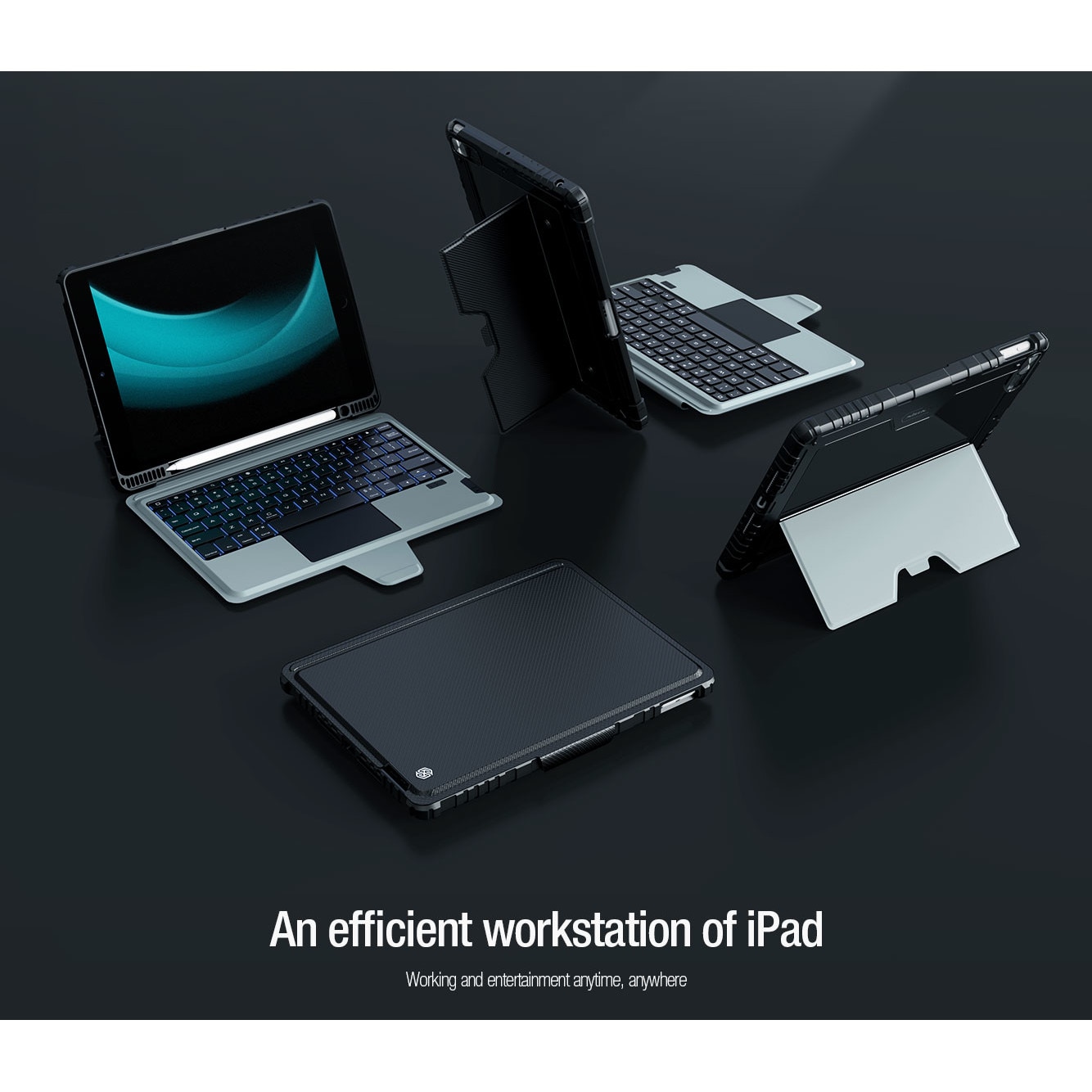 Husa pentru iPad Air 10.9" 2020 / iPad Air 4 / iPad Air 5 / iPad Pro 11 (2020/2021/2022), Bumper Combo, cu tastatura Bluetooth, detasabila si iluminata, Neagra
