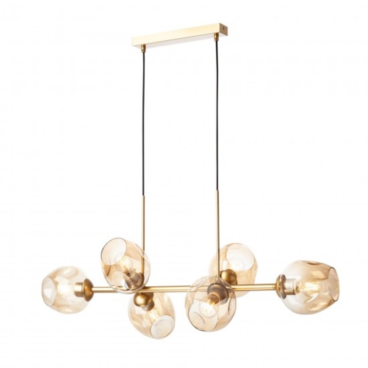 Lustra Smarter Pierce, auriu mat, sticla ambra, 6XE27, L.97 cm