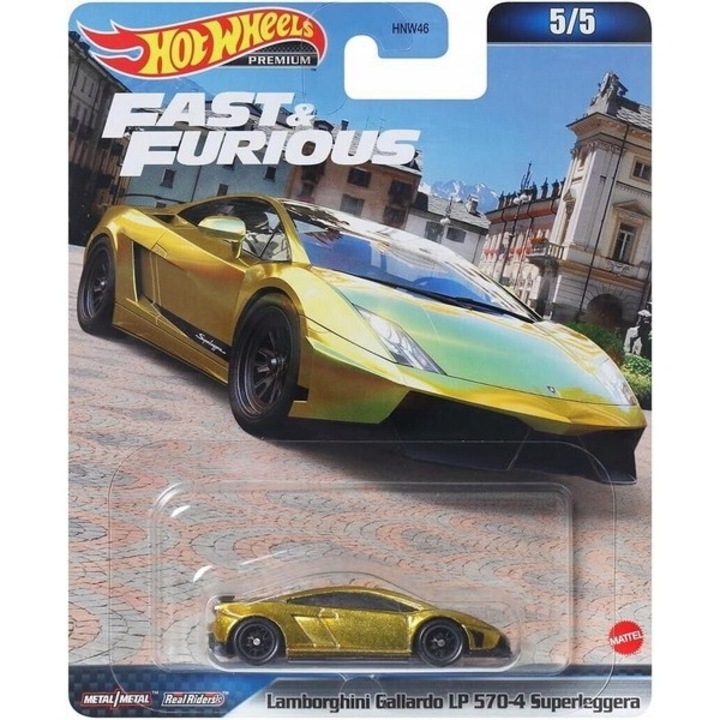 Masinuta metalica Hot Wheels Premium, Lamborghini Gallardo LP 570-4 Superleggera, HMG52, Fast & Furious 5/5, 1:64, Auriu