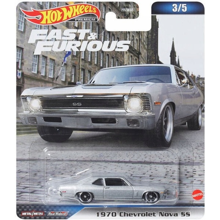 Метална кола Hot Wheels Premium, 1970 Chevrolet Nova SS, HNW54, Бързи и яростни 3/5, 1:64, сив