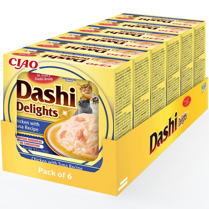Hrana umeda pentru pisici Inaba Dashi Delights Ton, 6 x 70g
