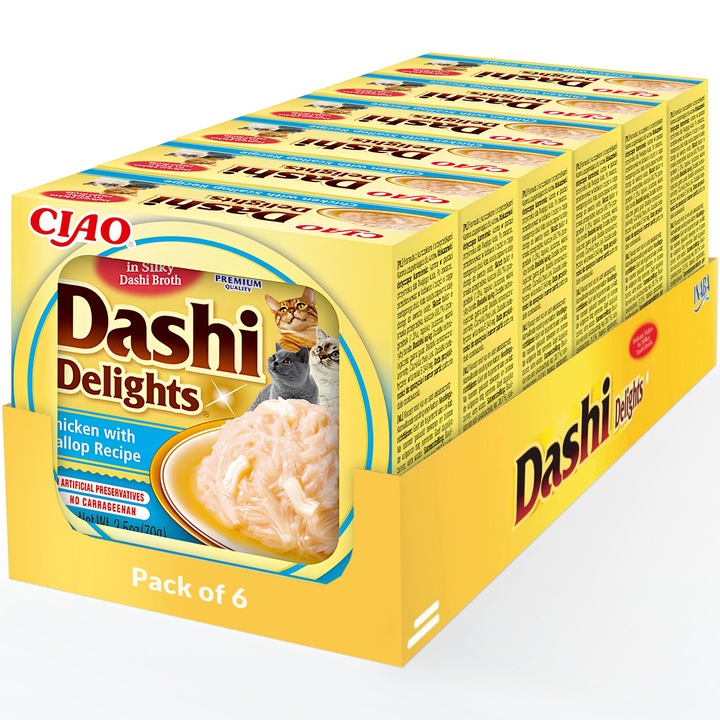 Hrana umeda pentru pisici Inaba Dashi Delights Scoici, 6 x 70g