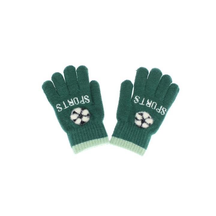 Manusi copii, de iarna, din acril si lana, ButicCochet, model minge, cu degete, One size, Verde - MC67