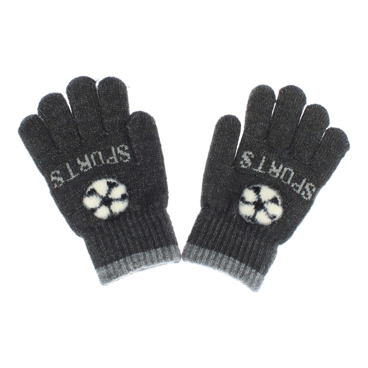 Manusi copii, de iarna, din acril si lana, ButicCochet, model minge, cu degete, One size, Gri inchis - MC69