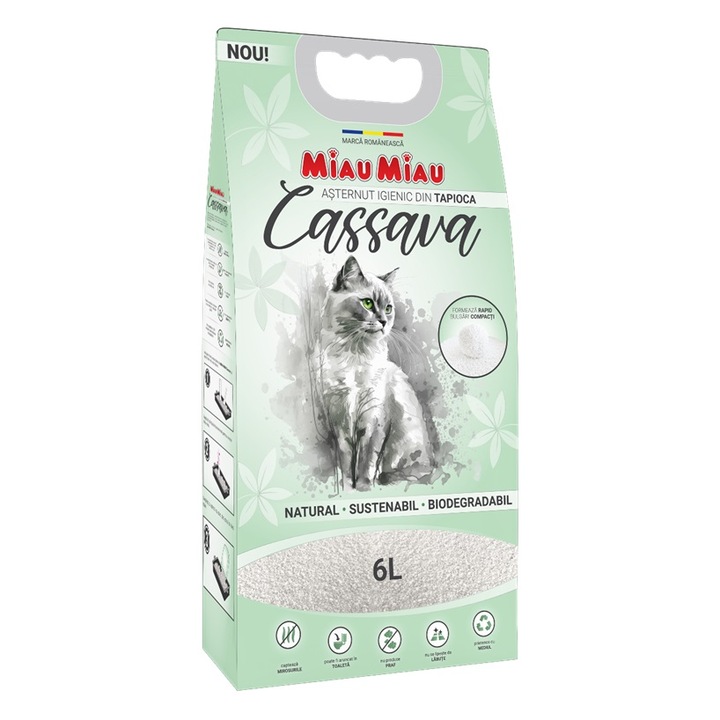 Asternut igienic pentru pisici Miau-Miau, Cassava, 6L