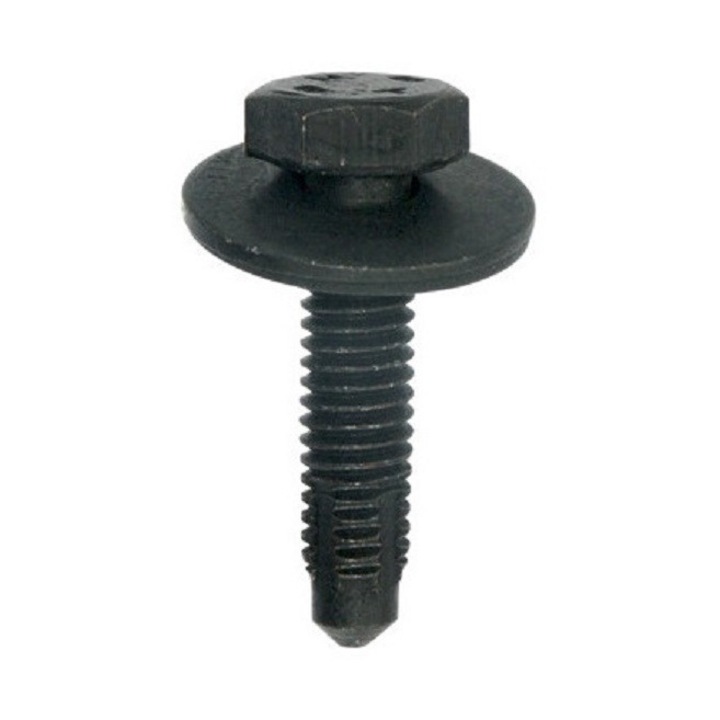 Set 10 suruburi auto, cu saibe, Restagraf, M6-1.00 x 25 mm, negru, pentru fixare elemente caroserie auto