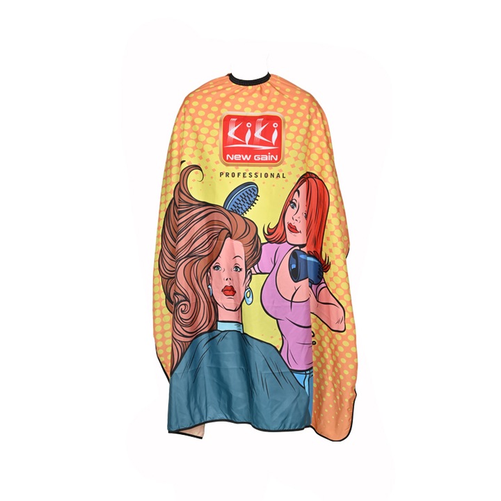 Pelerina pentru frizerie sau coafor, Kiki, 140x160cm, impermeabila, prindere cu cleme, Multicolor