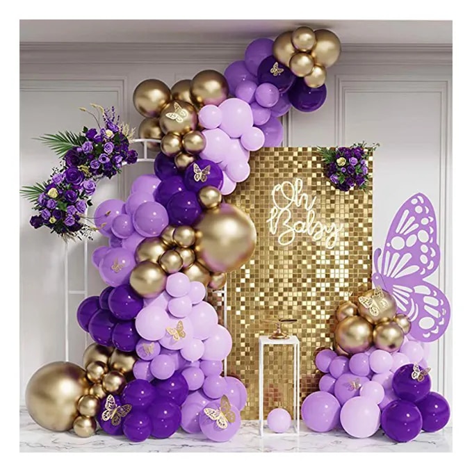 Set Arcada Baloane Mov Gold Cu Fluturasi 131 Piese - eMAG.ro