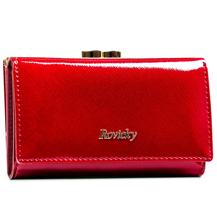 Portofel femei, Rovicky, piele naturala, 8.5x14 cm, Rosu