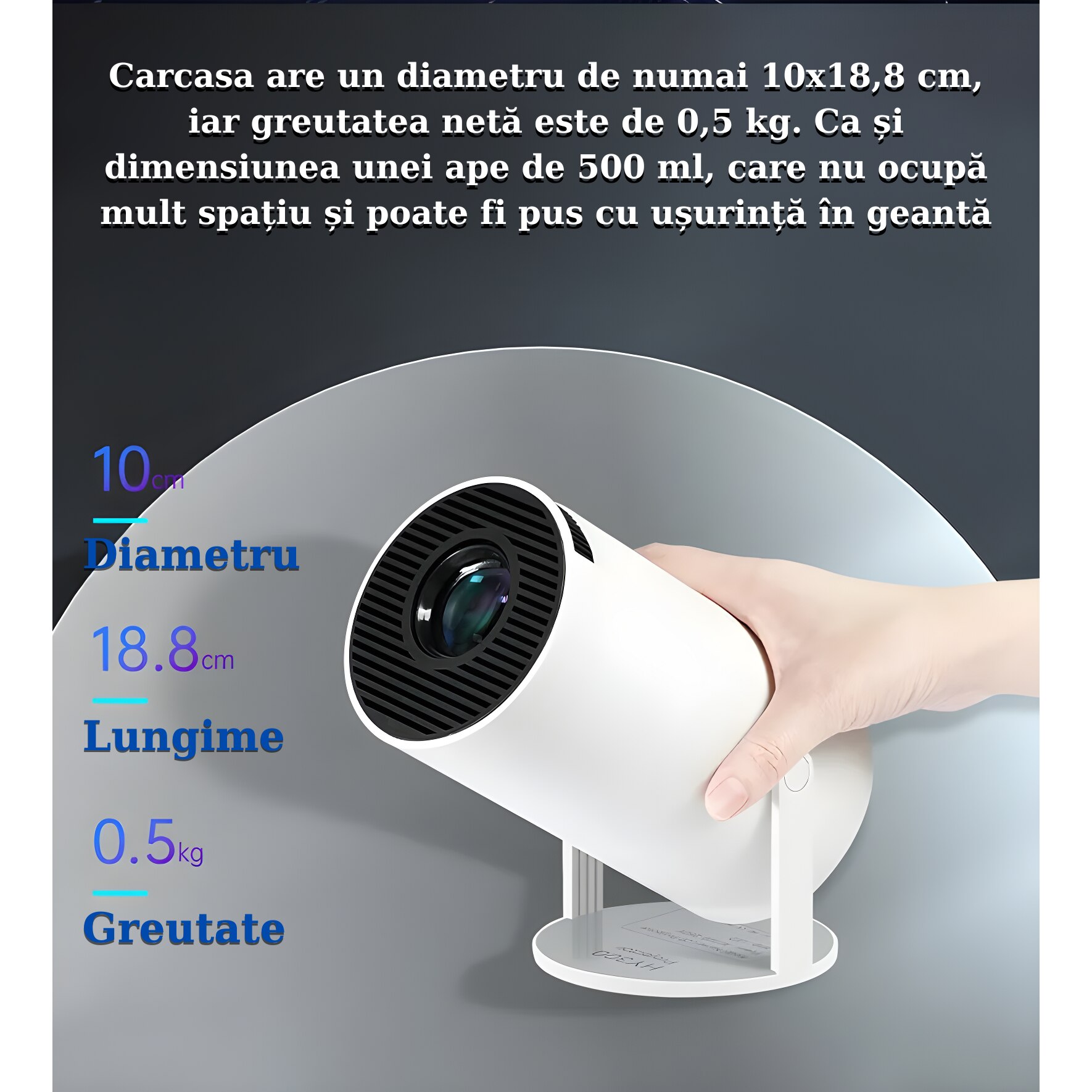 Mini videoproiector portabil Smart 4k, 200 ANSI, Wi-Fi 6, Bluetooth 5.0,  ecran de 130 inch, cu sistem de operare Android TV 11.0, rotire la 180°,  rezolutie pana la 3840x2160, Auto Keystone, contrast