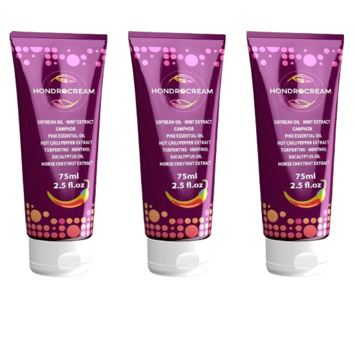 Crema gel HONDROCREAM original pentru muschi, articulatii, incheieturi, spate, genunchi, umeri, coate, spate, solduri, actiune revigoranta, pentru disconfort muscular, 3x75 ml