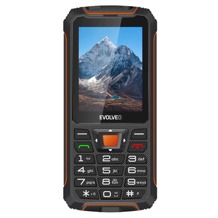 Водоустойчив телефон, 4000 mAh батерия, Power Bank функция, SOS бутон, локатор на местоположение, Dual SIM, черно и оранжево, EVOLVEO StrongPhone Z6