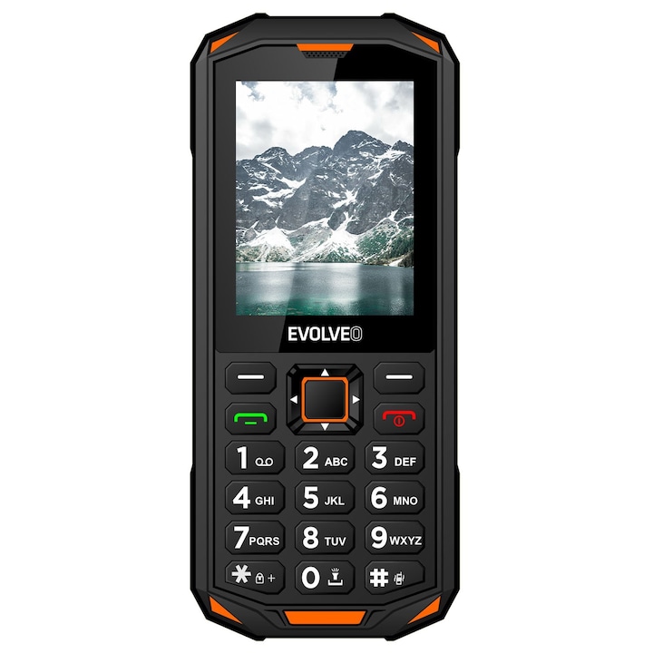 Telefon rezistent la apa, baterie de 2500 mAh, Dual SIM, buton SOS, conector de incarcare USB-C, negru si portocaliu, EVOLVEO StrongPhone X5