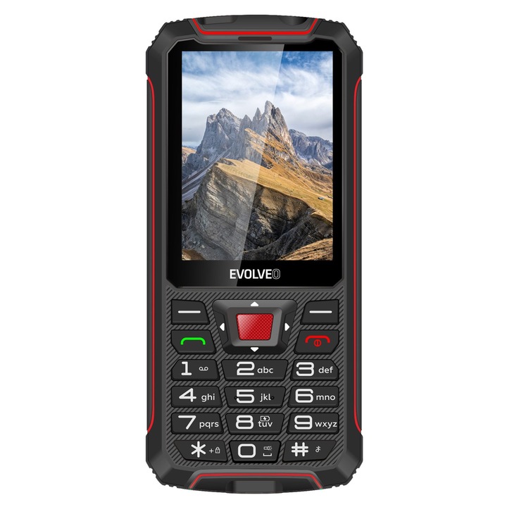 Водоустойчив телефон, Dual SIM, 2500 mAh батерия, фенерче, Bluetooth, power bank, черно-червено, EVOLVEO StrongPhone W4