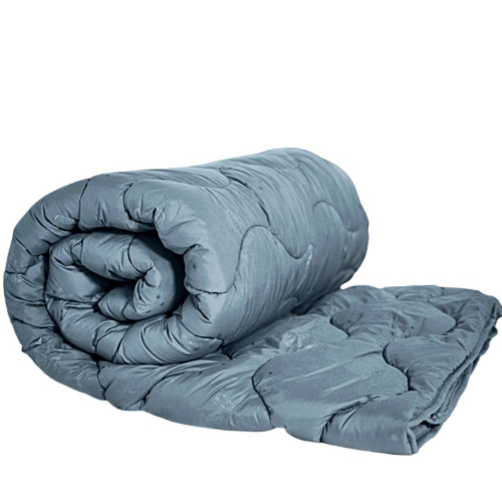 Pilota de iarna, matlasata, umplutura lana, invelis policoton, 140x210cm, pentru pat single, antracit, Ralex Pucioasa