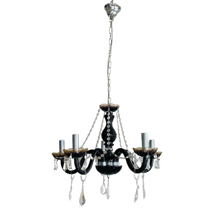 Csillár lánccal LU 2382/5 MT-SCHWARZ E14 5x40W fekete üvegkarral és Swarovski kristályokkal ORION