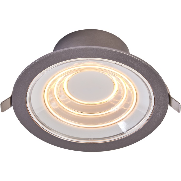 LED спот за вграждане LEDVACE Decor Ripple, Филамент 9W, 850 lm, Топла светлина (2700K), Диаметър 166 мм, IP20, Алуминий, Енергиен клас F, Сив