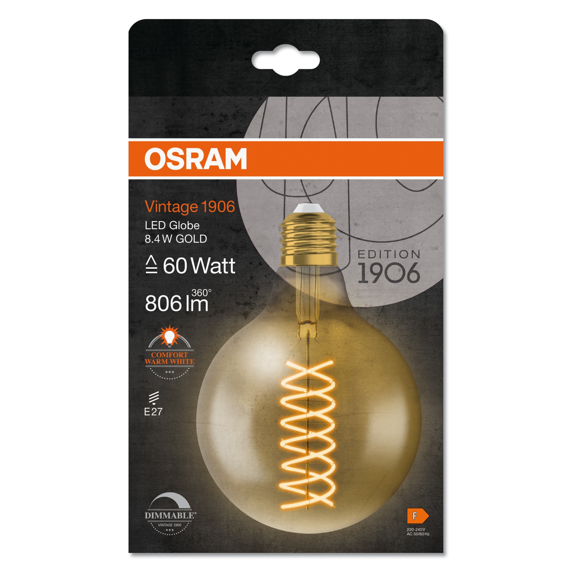 Bec LED Vintage (decorativ) OSRAM 1906 Gold, Dimabil, E27, 8.4W (60W ...