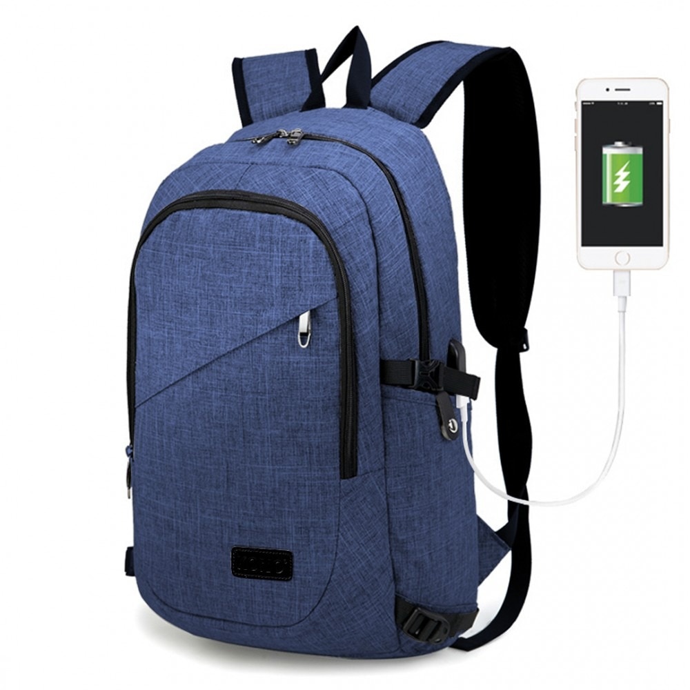 Rucsac laptop KONO E6715 poliester rezistent la apa port USB Albastru