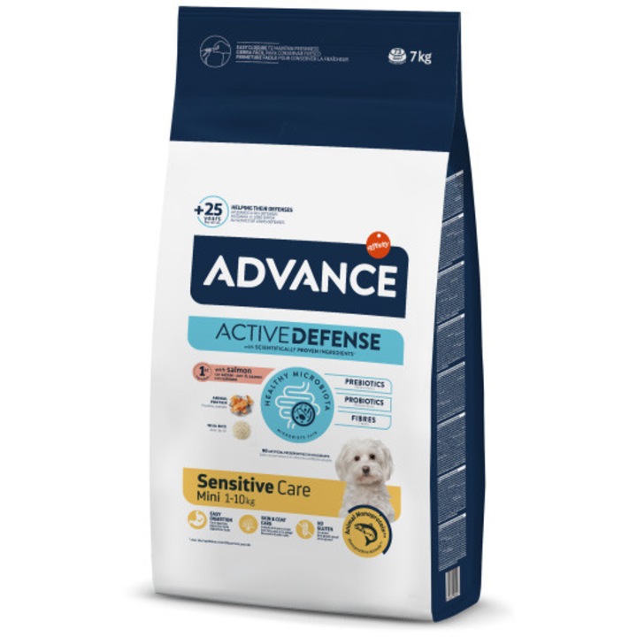 Hrana uscata pentru caini Advance, Mini Sensitive Care, Somon & orez, 7 Kg