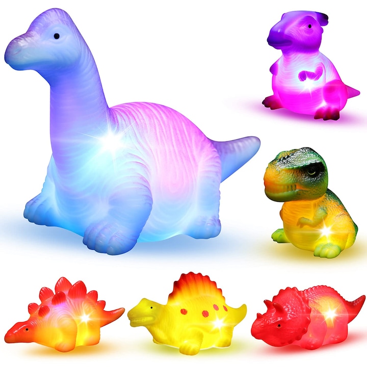 Комплект от 6 играчки за баня с плаващ динозавър, Overtang, Multicolor