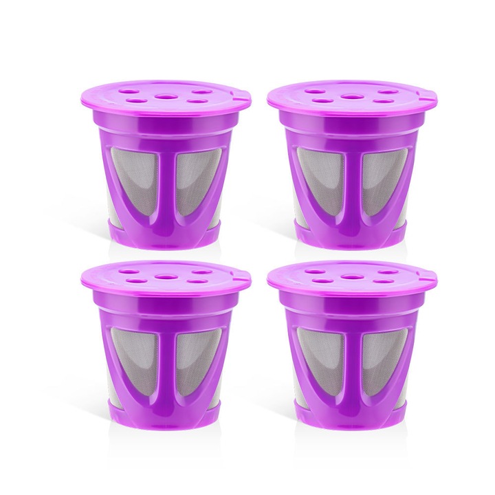 Capsule de cafea reutilizabile, 4 bucati, cu 5 gauri, pentru aparate Keurig 2.0, violet