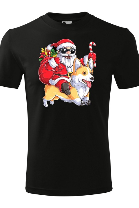 Tricou Unisex "Santa's Corgi", Negru