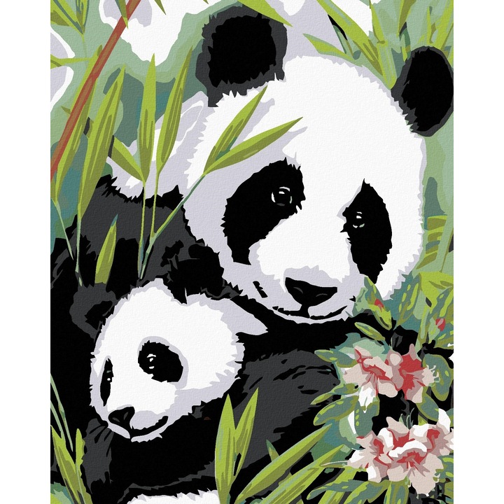 Festés számok szerint panda mackó kölykökkel, 40X50 cm