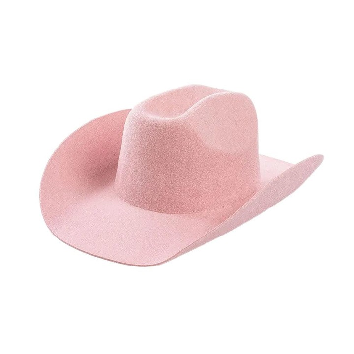 Palarie dama, roz, din lana, stil cowboy, Malan, Pursehuit