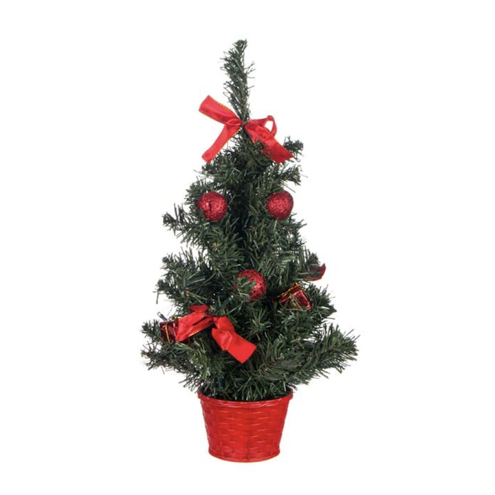 Közvetlenül 20 LED-del és piros gömbökkel díszített karácsonyfa a csodálatos ünnepekhez, 50 cm