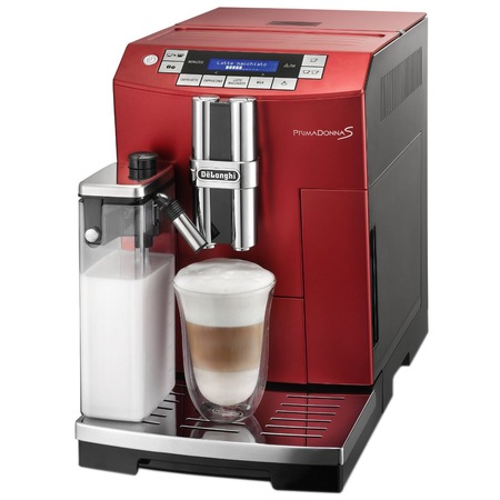 Espressor automat De'Longhi PrimaDonna S ECAM 26.455.RB, Dispozitiv Spumare, Functie Cappuccino, Rasnita, Autocuratare, 15 Bar, 1.8 l, Rosu/Inox