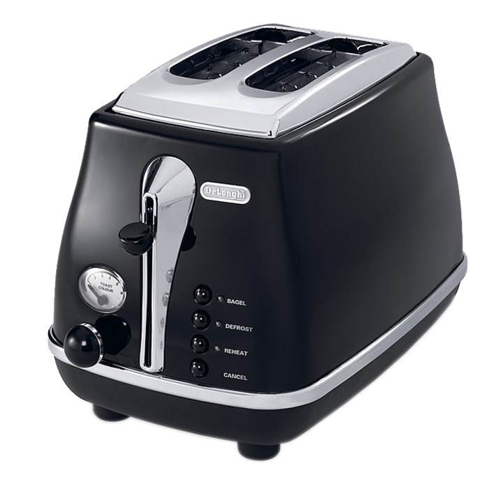 Prajitor de paine De'Longhi Icona CTO 2003.BK, 900 W, 2 Felii, Control electronic rumenire, Negru